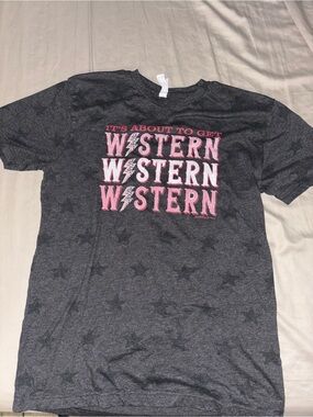 Women's Short-Sleeve Graphic Tee in Dark Gray with Pink Print